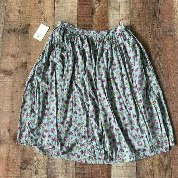 Comme Toi women's size large midi pleated skirt blue and pink floral - Picture 6 of 8